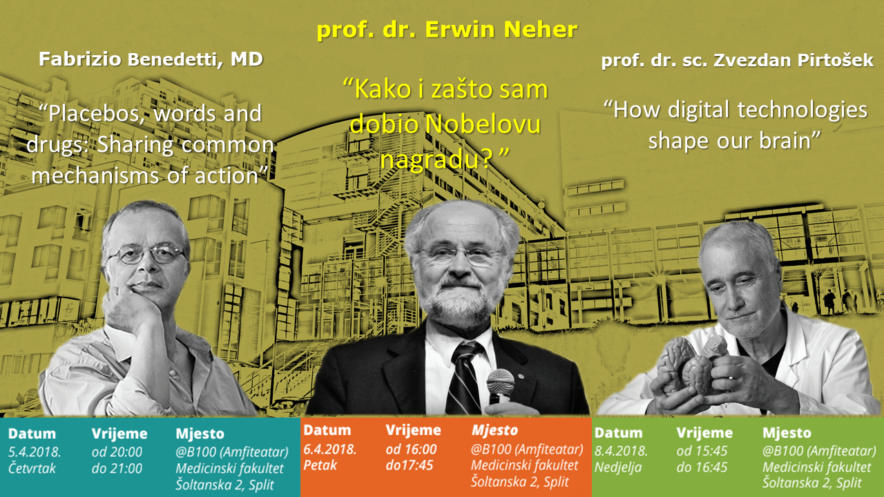 Prof. dr. Erwin Neher, Fabrizio Benedetti, MD i prof. dr. sc. Zvezdan Pirtošek@MEFST